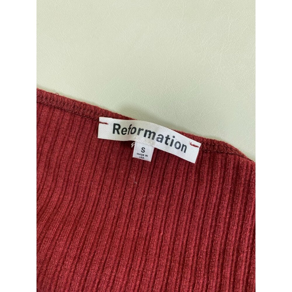 Reformation Banks Midi Dress size Small Red Long sleeve Red Ribbed Front Slit - Picture 4 of 16